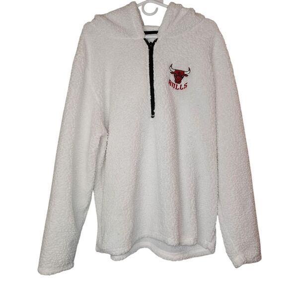 Women's Chicago Bulls 1/2 Zip Fleece Pullover Hoodie Jacket Sz XL White - Picture 1 of 8
